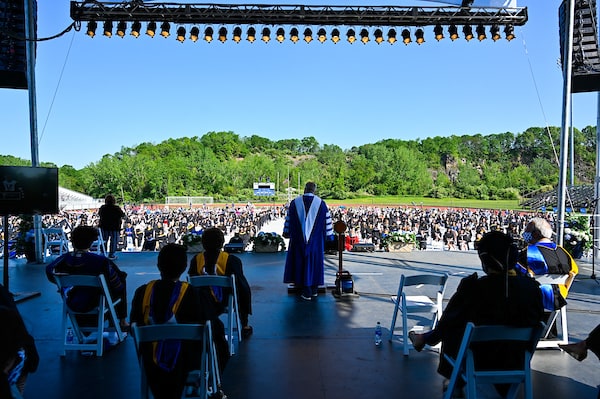 Commencement stage towards the graduate seating area